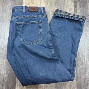 LL Bean Jeans Mens 40x32 Blue Natural Fit Denim Zip Fly Flannel Lined Workwear